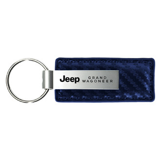 Autogold® - Grand Wagoneer Logo Navy Carbon Fiber Leather Key Chain