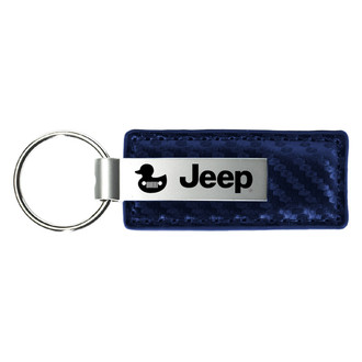 Autogold® - Jeep Duck Logo Navy Carbon Fiber Leather Key Chain