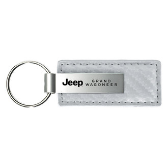 Autogold® - Grand Wagoneer Logo White Carbon Fiber Leather Key Chain