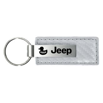 Autogold® - Jeep Duck Logo White Carbon Fiber Leather Key Chain