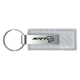 Autogold® - SRT Hellcat Logo White Carbon Fiber Leather Key Chain