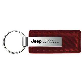 Autogold® - Grand Wagoneer Logo Burgundy Carbon Fiber Leather Key Chain