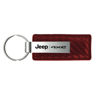 Autogold® - Jeep 4xe Logo Burgundy Carbon Fiber Leather Key Chain