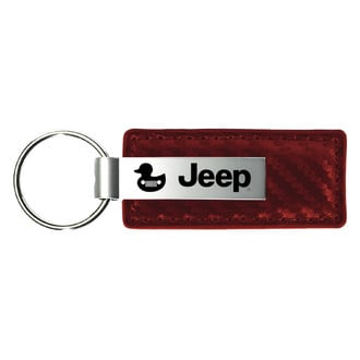 Autogold® - Jeep Duck Logo Burgundy Carbon Fiber Leather Key Chain