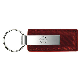 Autogold® - Nissan Logo Burgundy Carbon Fiber Leather Key Chain