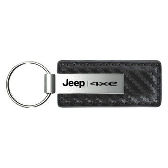 Autogold® - Jeep 4xe Logo Gun Metal Carbon Fiber Leather Key Chain