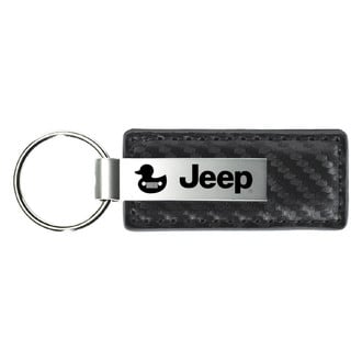 Autogold® - Jeep Duck Logo Gun Metal Carbon Fiber Leather Key Chain