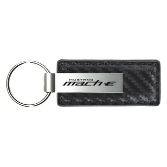 Autogold® - Mach-E Logo Gun Metal Carbon Fiber Leather Key Chain