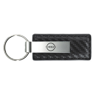 Autogold® - Nissan Logo Gun Metal Carbon Fiber Leather Key Chain