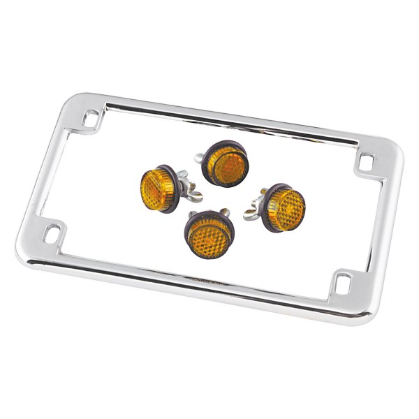 Chris® - Chrome License Plate Frame with 4 Amber Reflectors