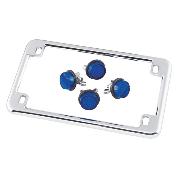 Chris® - Chrome License Plate Frame with 4 Blue Reflectors