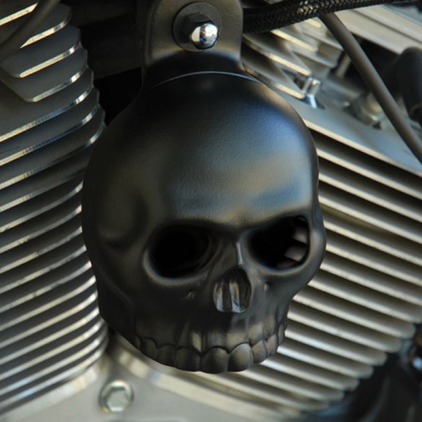Chrome Dome® - Satin Black Powder Coat Standard Skull Style Horn Cover