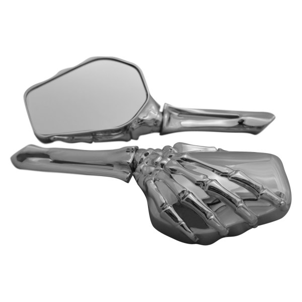 CIPA® - Left/Right Skeleton Hand Motorcycle Chrome Stem with Chrome Head Mirror Set