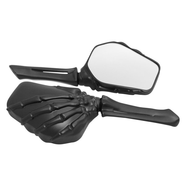 CIPA® - Left/Right Skeleton Hand Motorcycle Black Stem with Black Head Mirror Set
