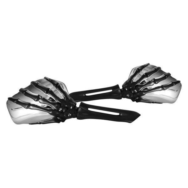 CIPA® - Left/Right Skeleton Hand Motorcycle Black Stem with Chrome Head Mirror Set