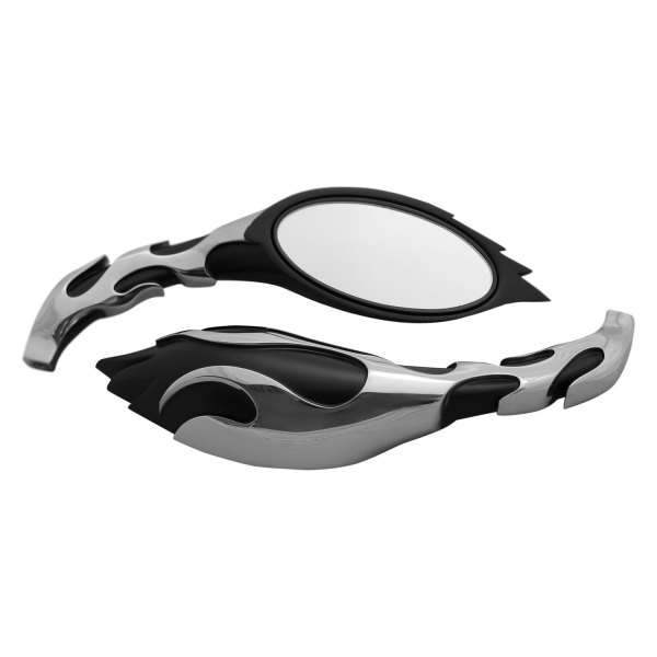 CIPA® - Left/Right Flame Motorcycle Black/Chrome Mirror Set