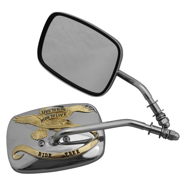 CIPA® - Left/Right Live to Ride Motorcycle Chrome with Gold Accents Mirror Set