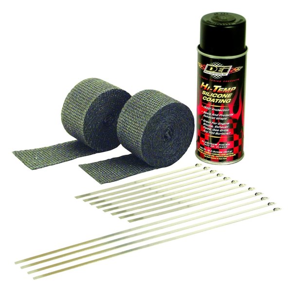 Design Engineering® - Black Exhaust Pipe Wrap Kit with Black HT Silicone Coating Spray