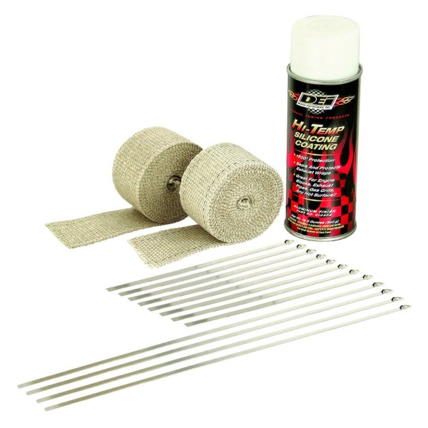 Design Engineering® - Tan Exhaust Pipe Wrap Kit with White HT Silicone Coating Spray