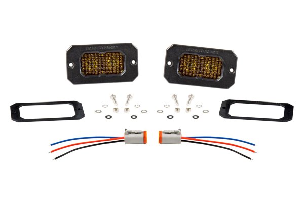 Diode Dynamics® - Stage Sport Standard Series Flush Mount 2" 2x7.7W Flood Beam Yellow LED Lights, With Amber Backlight, Full Set