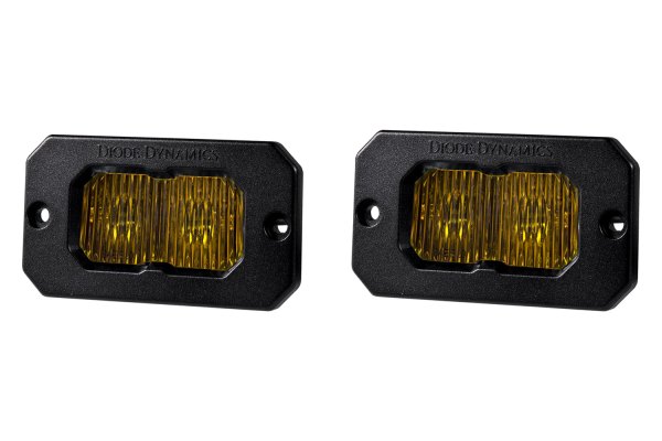 Diode Dynamics® - Stage Pro Standard Series Flush Mount 2" 2x25.6W Fog Beam Yellow LED Lights, With Amber Backlight, Front View