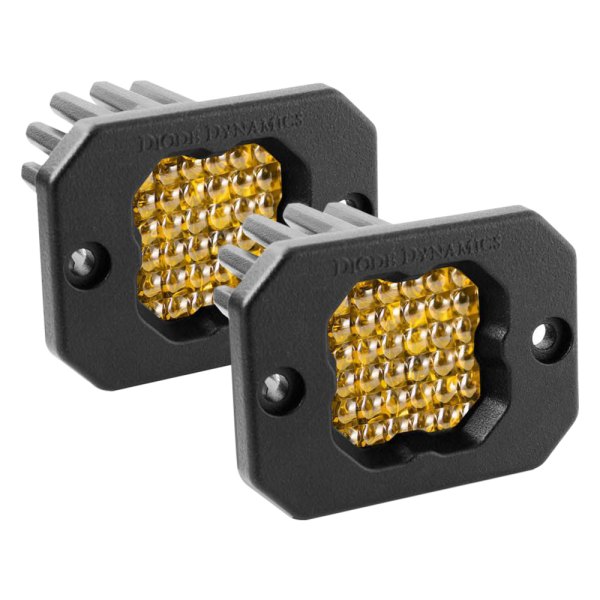 Diode Dynamics® - Stage Series C1 Sport Flush Mount 3" 2x12.8W Square Flood Beam Yellow LED Lights, with Amber Backlight
