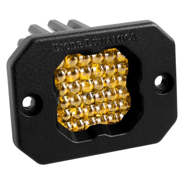 Diode Dynamics® - Stage Series C1 Sport Flush Mount 3" 12.8W Square Flood Beam Yellow LED Light, With Amber Backlight