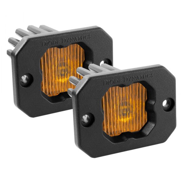 Diode Dynamics® - Stage Series C1 SAE/DOT Flush Mount 3" 2x20W Square Fog Beam Yellow LED Lights, With Amber Backlight