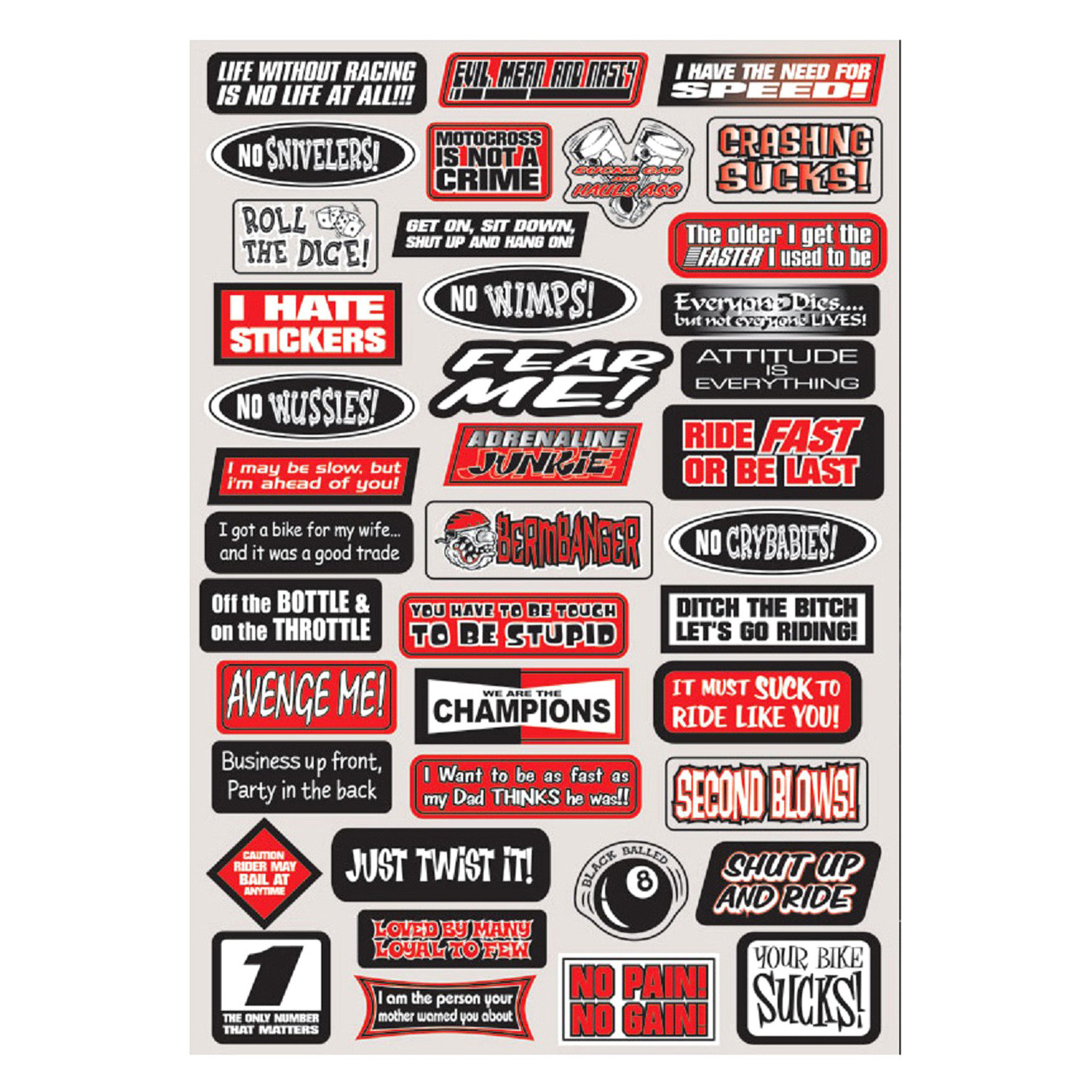 Factory Effex® 07-68012 - Fun Phrases Sticker Sheet - MOTORCYCLEiD.com