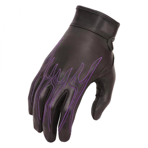 First Manufacturing® - Flame Embroidered Aniline Women's Leather Gloves (2X-Large, Black/Purple)