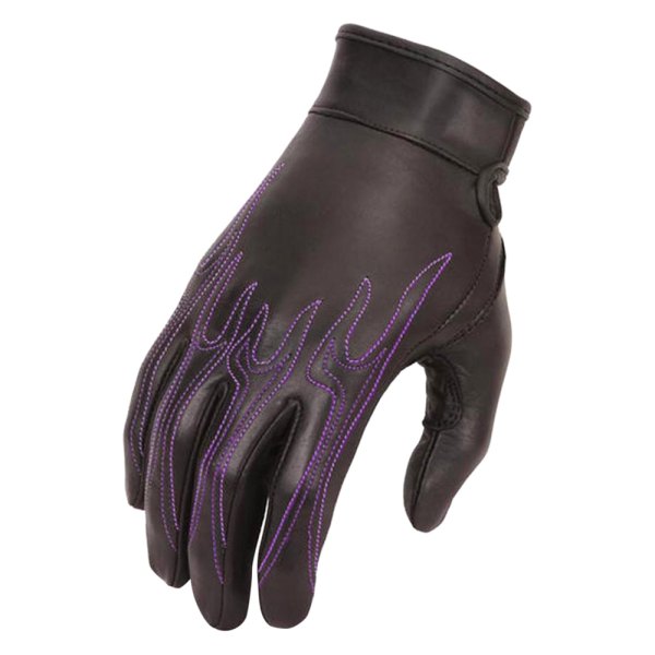 First Manufacturing® - Flame Embroidered Aniline Women's Leather Gloves (3X-Large, Black/Purple)
