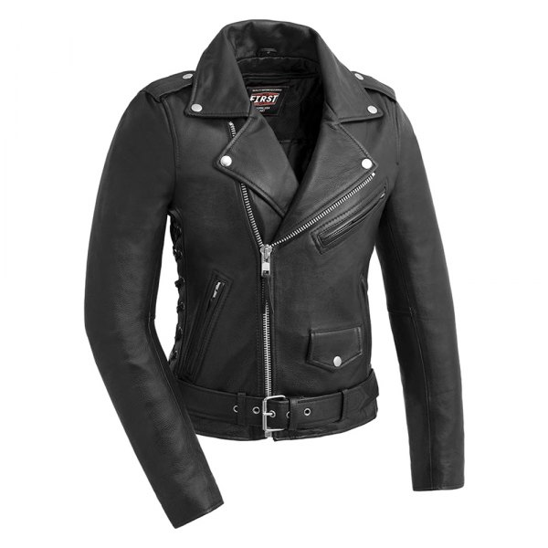First Manufacturing® - Popstar Women's Motorcycle Leather Jacket (X-Small, Black)