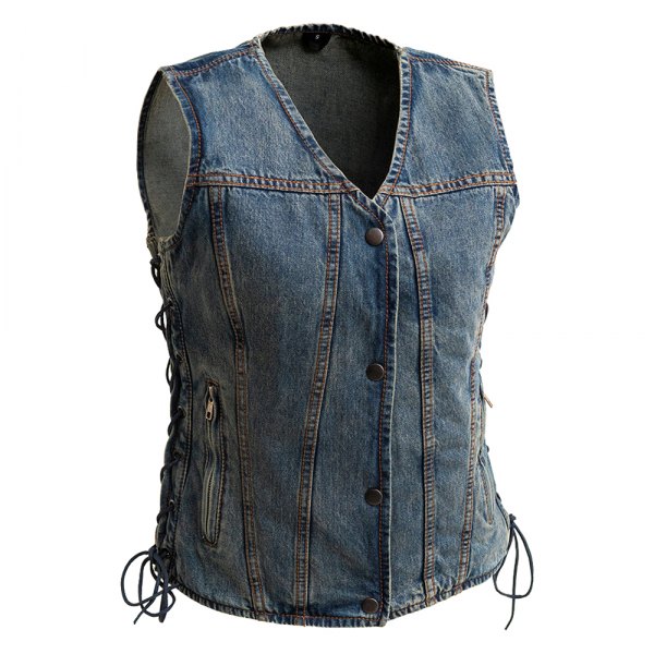 First Manufacturing® - Tiff Women's Motorcycle Denim Vest (5X-Large, Blue)