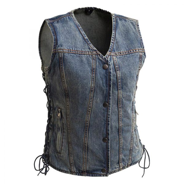 First Manufacturing® - Tiff Women's Motorcycle Denim Vest (Small, Blue)