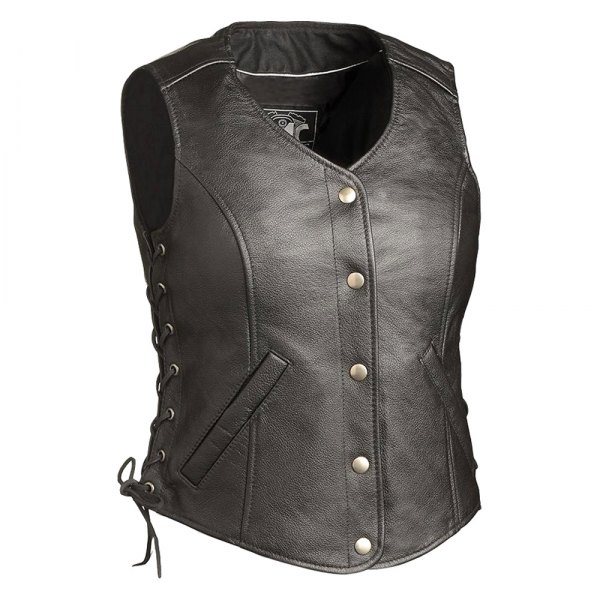 First Manufacturing® - Honey Badger Women's Leather Vest (Medium (Tall), Black)