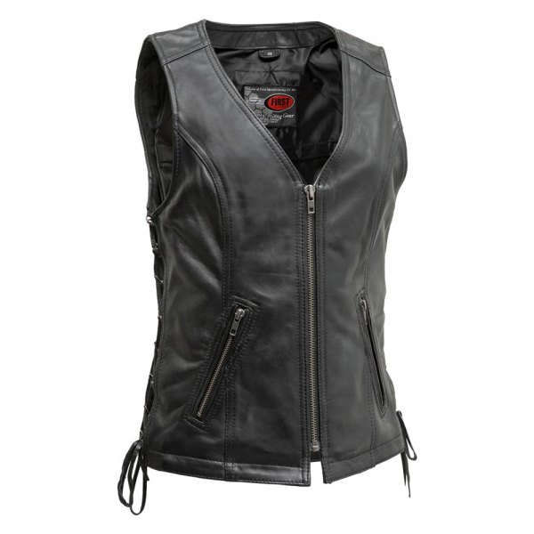 First Manufacturing® - Cindy Women's Leather Vest (Large, Black)