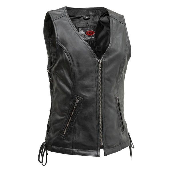 First Manufacturing® - Cindy Women's Leather Vest (Medium, Black)