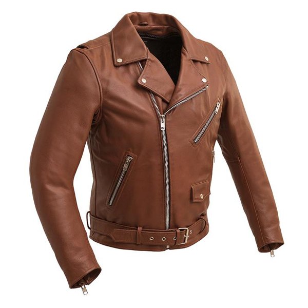 First Manufacturing® - Fillmore MC Men's Leather Jacket (Medium, Whiskey)