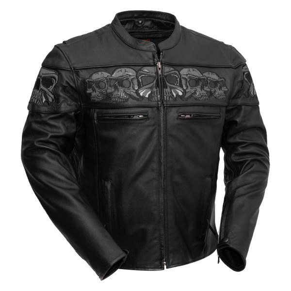 First Manufacturing® - Savage Skulls Men's Leather Jacket (X-Large, Black)