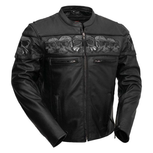 First Manufacturing® - Savage Skulls Men's Leather Jacket (7X-Large, Black)