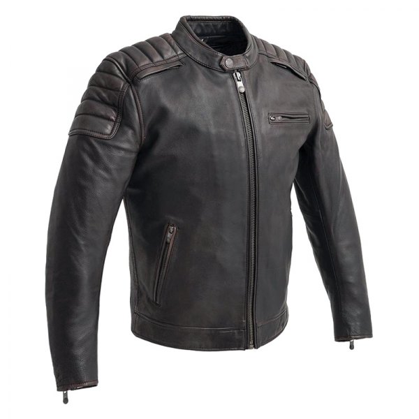 First Manufacturing® - Crusader Men's Leather Jacket (Large, Brown Beige)