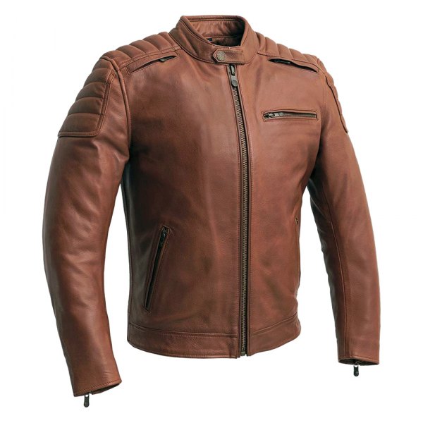 First Manufacturing® - Crusader Men's Leather Jacket (Large, Whiskey)