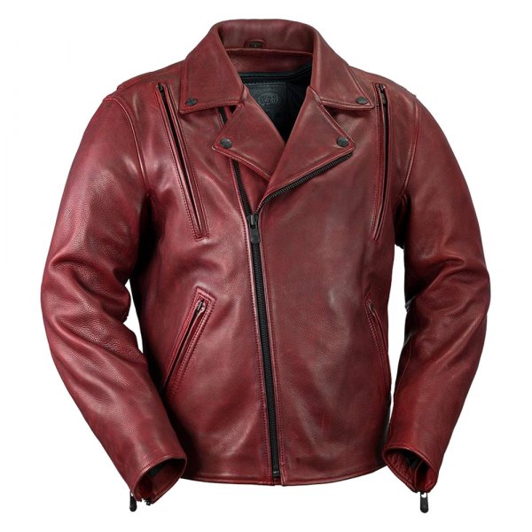 First Manufacturing® - Night Rider Men's Leather Jacket (Medium, Oxblood)