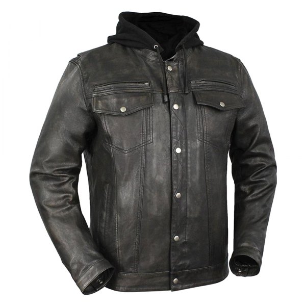 First Manufacturing® - Vendetta Men's Leather Jacket (Large, Black/Olive)