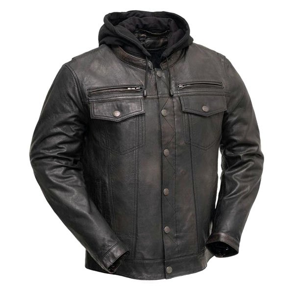 First Manufacturing® - Vendetta Men's Leather Jacket (6X-Large, Black/Olive)