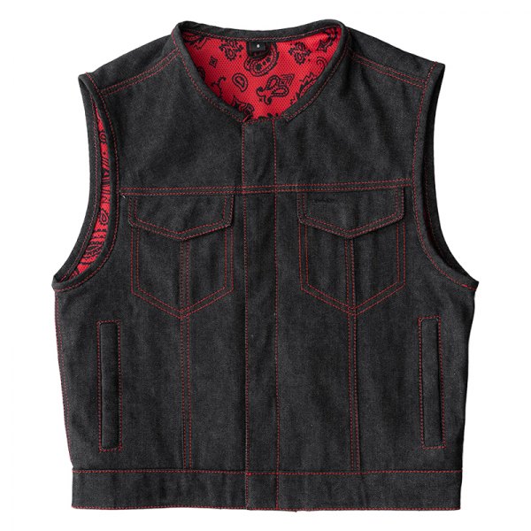 First Manufacturing® - Ember Men's Motorcycle Denim Vest (4X-Large, Black)