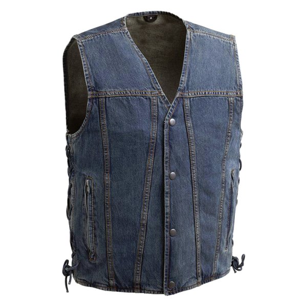 First Manufacturing® - Gambler Men's Motorcycle Denim Vest (Medium, Blue)
