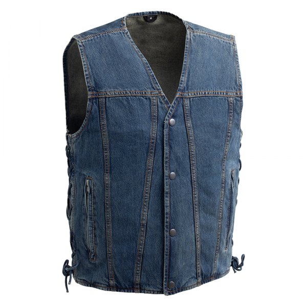 First Manufacturing® - Gambler Men's Motorcycle Denim Vest (X-Small, Blue)