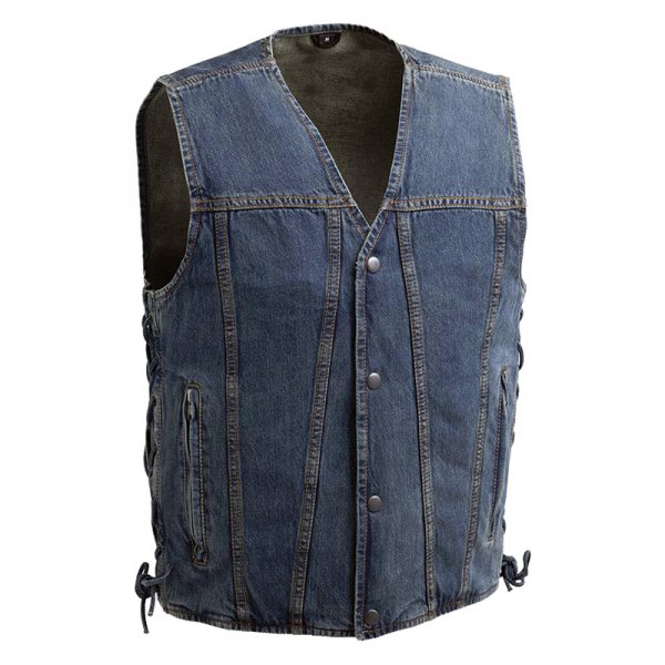First Manufacturing® - Gambler Men's Motorcycle Denim Vest (4X-Large, Blue)