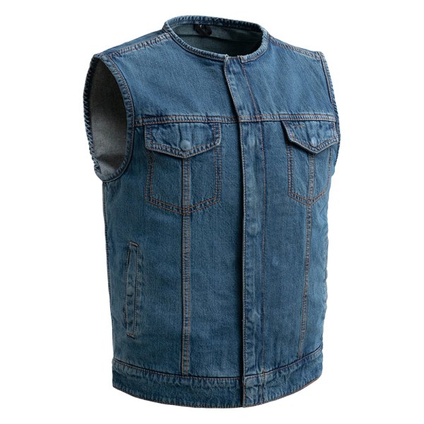 First Manufacturing® - No Limit Men's Motorcycle Denim Vest (4X-Large, Blue)